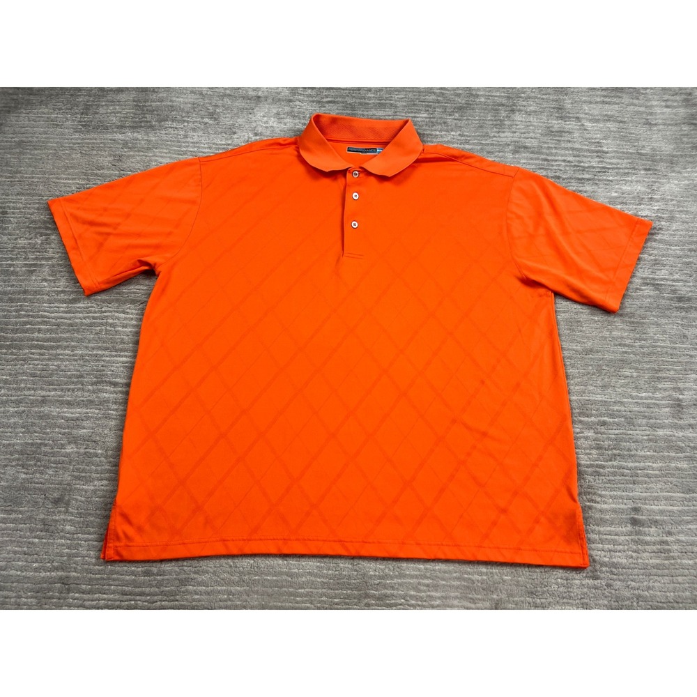 Roundtree & Yorke Polo Mens 2XB Orange Performance Diamond Jacquard Short Sleeve